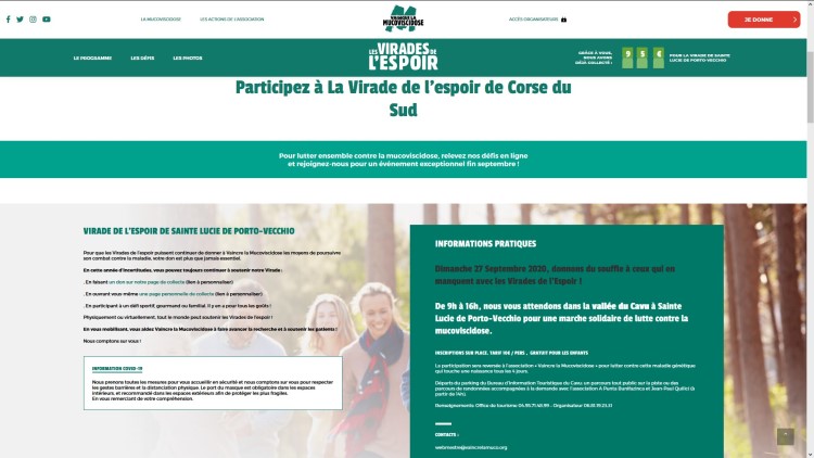 Page Internet Virade de l'Espoir Corse-du-Sud